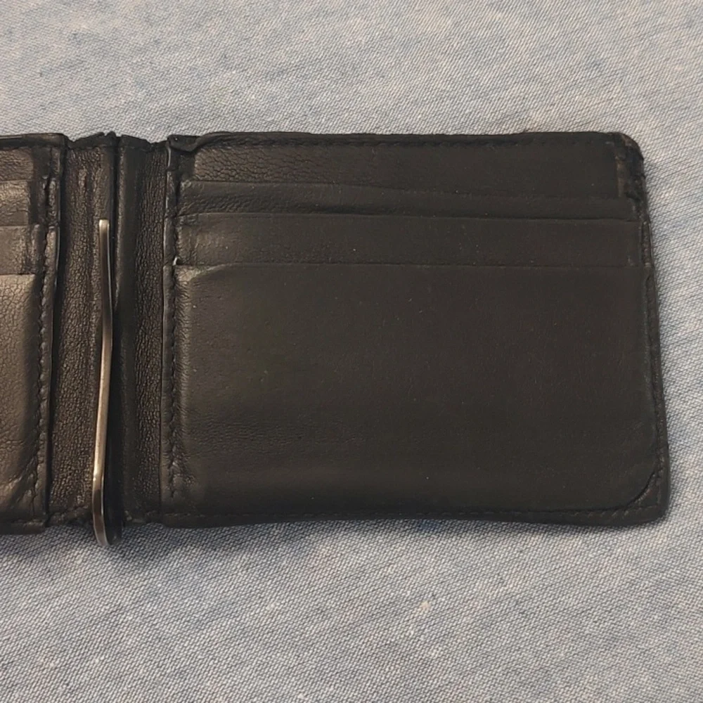 Balenciaga Bi-fold Leather Card Holder W/ Money Clip -Black- Used-See Photos